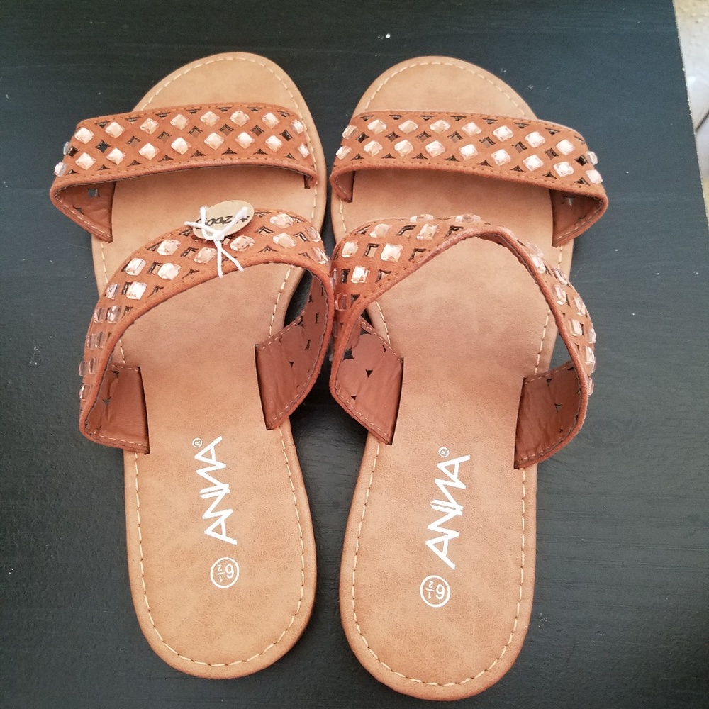 Tan Rhinestone Sandals - Picture 4 of 4